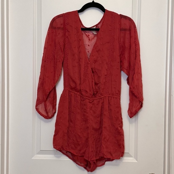 Forever 21 Pants - Forever 21 Red/Clay Lace Detail Romper